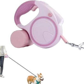 Retractable Dog Fancy Leash with Flashlight and Dispenser, 16 ft Dog Retractable Leash is Perfect for Safe and Comfortable Walking with Your Pet - Suitable for Small Medium Large Dogs (Pink)