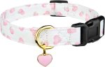 Cotton Handmade Dog Collar Cute and Distinctive Patterns White and Pink Love Heart with Pendant for Girl Boy Dogs Collars M