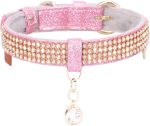 Cat Collar, Dog Collar, [Bling Rhinestones] Premium PU Leather with Pendant Adjustable Collars for Big Cat and Small to Medium Dog Small Pink