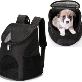 Dog Carrier Backpack Breathable for Small Pets/Cats/Puppies, Pet Carrier Bag with Mesh Ventilation, Safety Features and Cushion Back Support, for Traveling, Hiking, Camping, Walking & Outdoor, Black