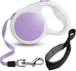 Lavender Purple Retractable Dog Leash 10 ft for Small and Medium Dogs or Cats, Match with A Gray Dog Leash Wrist Strap for Hands Free, One Button Brake, Pause, Lock by