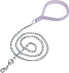 Chew Proof Metal Chain Leash,Nylon Handle with Soft Neoprene Padding and Reflective Stripe for Small Dogs.(S, Purple Handle)