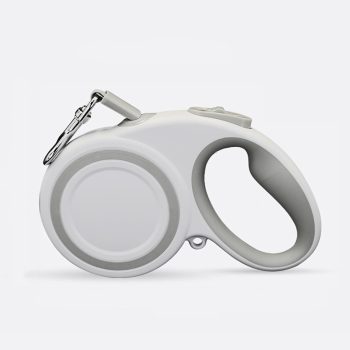 360° Tangle-Free Retractable Dog Leash, Heavy Duty Reflective Nylon Tape Lead 10 ft Long, up to 44lbs, One Touch Quick-Lock Braking System & Anti-Slip Handle (White-Gray, Small)