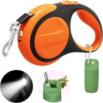 Retractable Dog Leash for Small Medium Dogs,16ft Dog Retractable Leash with Led Flashlight & Poop Bag Holder for Night Walking, for Puppy Doggie Pet Upto 66 Lbs, No Tangle, Rechargeable