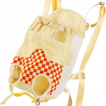 Cat Carrier Backpack Head Out, Small Pet Dog Front Carrier for Hiking Travel, Adjustable Cat Chest Ventilated Kitten Carrier for Cycling Walking, Fits for 7-9 lbs, Orange