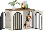 31.5'' Wooden Dog Crate Furniture, Indoor Dog Kennel Dogs Cage for Small/Medium Dogs, Heavy Duty Dog Crates Decorative Pet House End Side Table TV Stand, White Brown