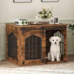 Dog Crate Furniture, 31.5" Farmhouse Dog Kennel with Sliding Barn Door, Wooden Dog Cage for Small Medium Dogs, Decorative Pet House Side End Table, Chew-Resistant, Rustic Brown