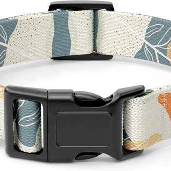 Dog Collar for Small Dogs, Cute Heavy Duty Adjustable Puppy Collar with Quick Release Buckle for Boy Girl & Female, Pet Accessories for Walking Running, S Length 3/4" Width, Abstract Leaves