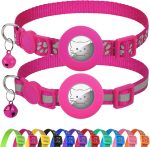Reflective  Cat Collar, Breakaway Buckle, 2 Pack Lightweight  Holder Pet Collars with Bell, Adjustable 7.5-12.5 Inch for Girl Boy Cats Kitten Puppy, Hotpink