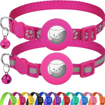 Reflective  Cat Collar, Breakaway Buckle, 2 Pack Lightweight  Holder Pet Collars with Bell, Adjustable 7.5-12.5 Inch for Girl Boy Cats Kitten Puppy, Hotpink