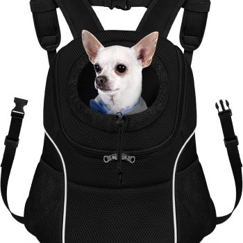 Pet Dog Carrier Backpack Small Dog Front Backpack Ventilated Dog Carrier Back Pack with Storage Pockets, Adjustable Straps & Safety Belt for Travel Hiking Outdoor (Size M: 5-9 lbs, All Black)