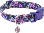 Cotton Dog Collar Cute Dog Collars for Small Medium Large Dogs Purple Floral Colored Options Soft and Fancy Pet Collars for Girls Flower Pattern for Girl Dog Collar M