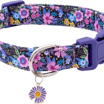 Cotton Dog Collar Cute Dog Collars for Small Medium Large Dogs Purple Floral Colored Options Soft and Fancy Pet Collars for Girls Flower Pattern for Girl Dog Collar M