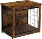 Dog Crate Furniture with Cushion, Wooden Kennel Table with Double Doors, Indoor Dog House, Small/Medium/Large/Extra Large Size, 27.2" L, Rustic Brown