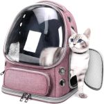 Breathable Cat Backpack Carrier, Large Space Cat Bubble Backpack for Kitty & Small Dog up to 18lbs, Foldable Cat Carrier Backpack, Transparent Airline Approved Carrier for Travel (Pink)
