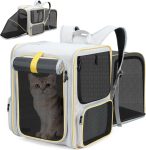 Cat Backpack Expandable Pet Carrier for Small Dogs Medium Cats Fit Up to 22 Lbs, Dog Backpack, Extendable Foldable Puppy Kitty Carrier for Travel, Hiking,Beige
