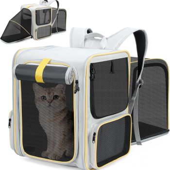 Cat Backpack Expandable Pet Carrier for Small Dogs Medium Cats Fit Up to 22 Lbs, Dog Backpack, Extendable Foldable Puppy Kitty Carrier for Travel, Hiking,Beige