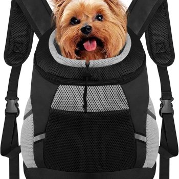 Dog Backpack Carrier, Front Chest Carrier for Small Dogs, Pet Carrying Bag for Travel Hiking Cycling Outdoor Black M(Suggested Pet Height 11-14 in, 7-13 lbs)