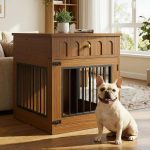 Dog Crate Furniture, Wooden Dog Crate with Drawer and Flip-Top Storage, Indoor Dog House End Table for Small Breeds, for Living Room, Bedroom, Walnut