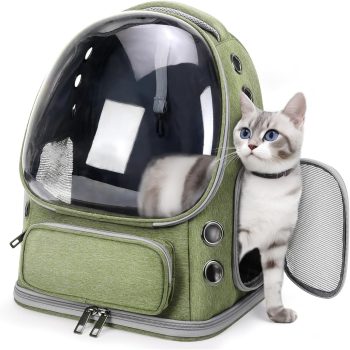 Breathable Cat Backpack Carrier, Large Space Cat Bubble Backpack for Kitty & Small Dog up to 18lbs, Foldable Cat Carrier Backpack, Transparent Airline Approved Carrier for Travel (Green)