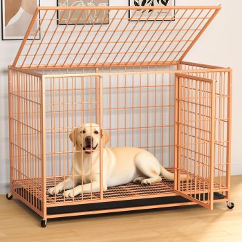 48 Inch Large Dog Crate, Escape Proof Dog Cage with Dual Door Lock and Swivel Casters,Removable Tray for Easy Cleaning, Dog Kennel Indoor Outdoor Use