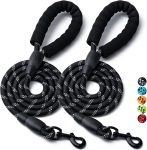 2 Pack Dog Leash,  Heavy Duty Nylon Rope Pet Leashes with Comfortable Padded Handle, Reflective Dog Leashes for Small Medium and Large Dogs (5FT-1/2,Black/Black)