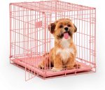 24-Inch Pink Fashion  for Small Breeds, 12-20 lbs, Single Door Folding Dog Crate with Divider Panel, Leak-Proof Tray & Secure Latch, Portable, Durable & Easy to Assemble
