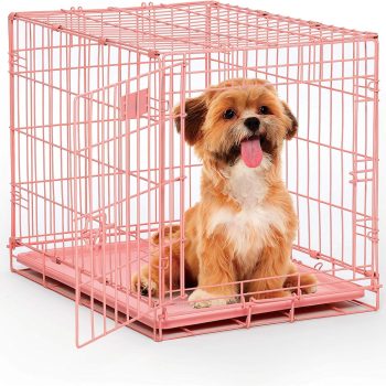 24-Inch Pink Fashion  for Small Breeds, 12-20 lbs, Single Door Folding Dog Crate with Divider Panel, Leak-Proof Tray & Secure Latch, Portable, Durable & Easy to Assemble